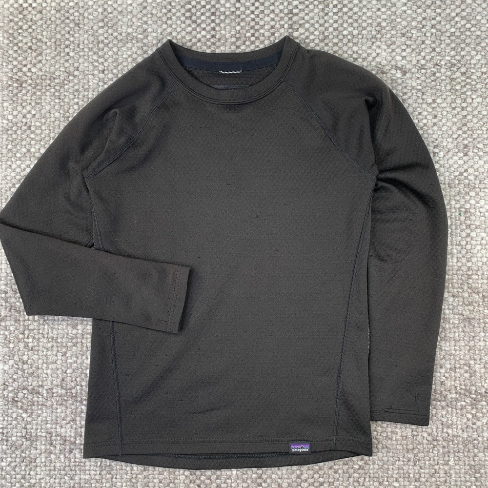Patagonia Capilene Baselayer Kids S 7-8 Black Long Sleeve Thumbhole Thermal Top